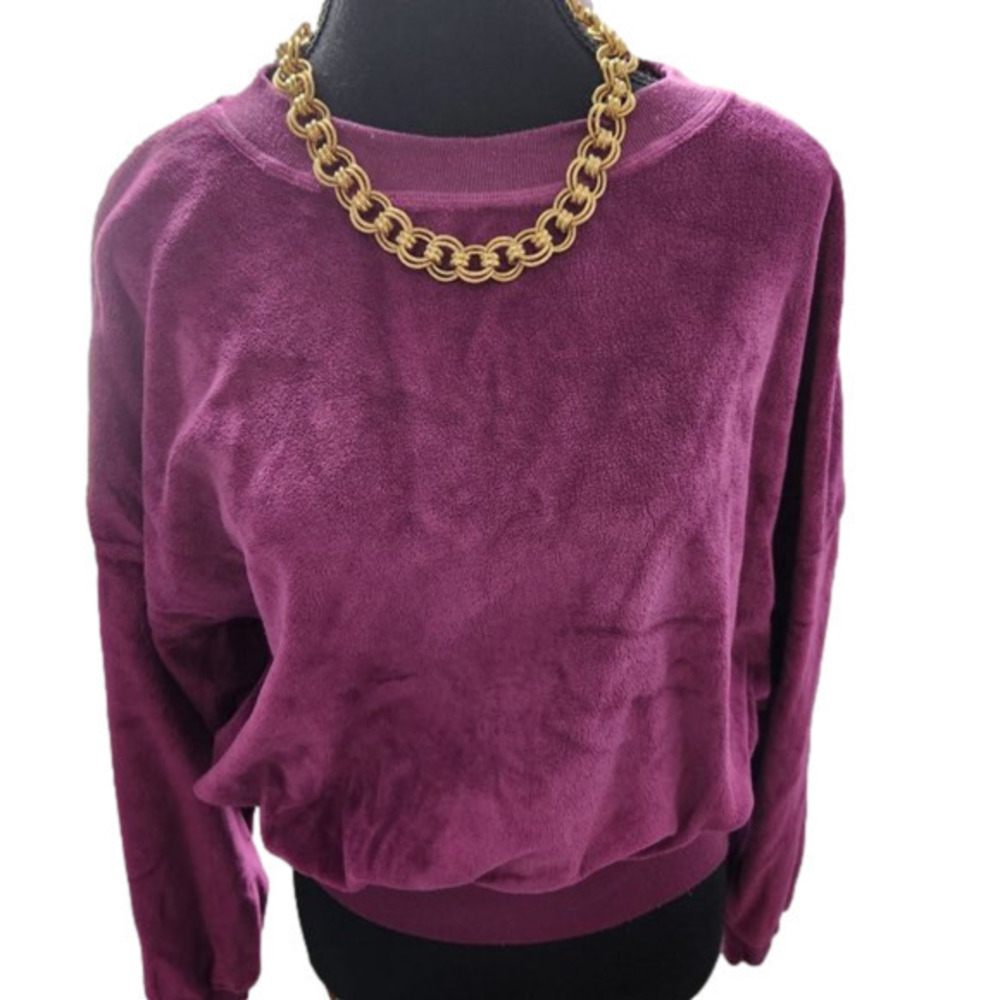 P173. Vintage Diane Von Furstenberg Fuchsia Velour Crew Neck Sweatshirt |M
